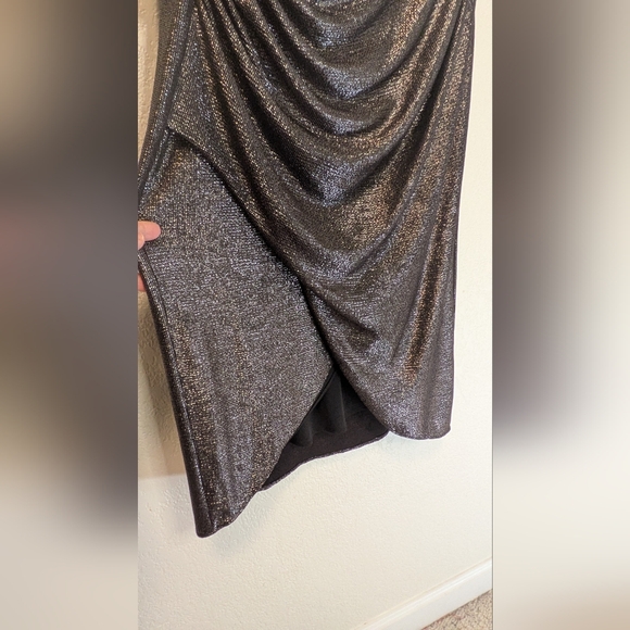 Aidan Shimmering One-Shoulder Metallic Dress by Aidan Mattox - Picture 9 of 10